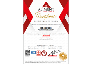 Akra Hotels Sertifikalar Aliment Card2