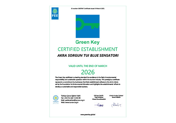 Akra Sorgun Green Key Card Odul