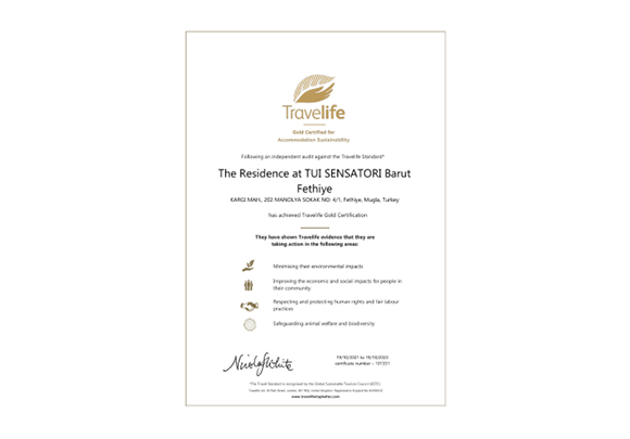 Akra The Residence Sertifikalarımız Travelife 2
